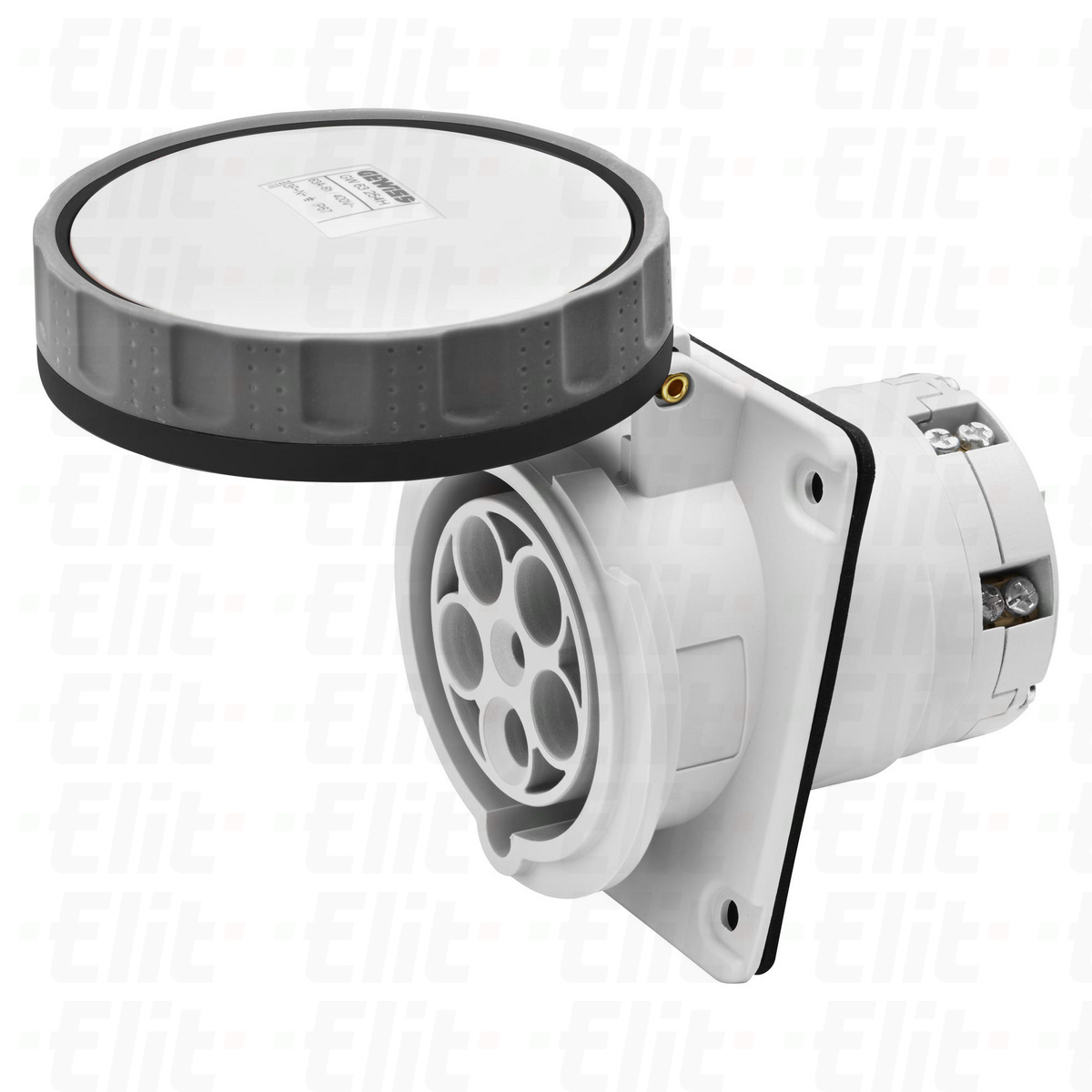 Gniazdo tablicowe 4P 63A 500V czarne 110x100mm IP67 GW63255H