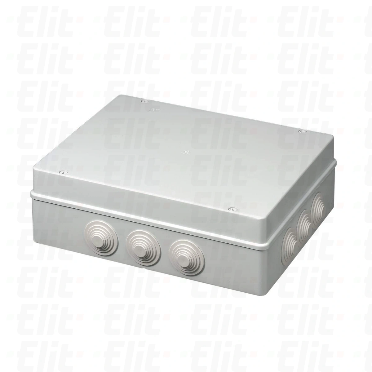 Puszka samogasnąca n/t 12-wylotowa z dławnicami herm.IP55 GWT 960°C szara PV 380x300x120